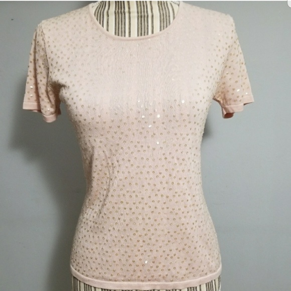 Oscar de la Renta Tops - Oscar de la Renta pink sequin silk blouse
